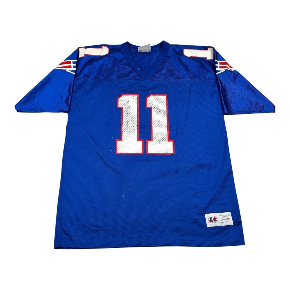 Vintage New England Patriots Jersey Mens Large Blue NFL Logo Athletic Bledsoe 11